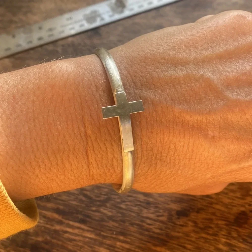 Sterling silver cross cuff bracelet